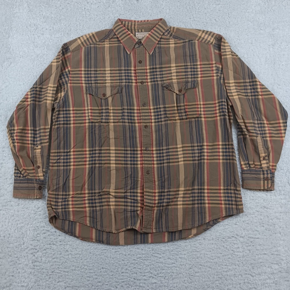 Dockers Button Down Authentics Mens XL Brown Plaid Long Sleeve Cotton Shirt